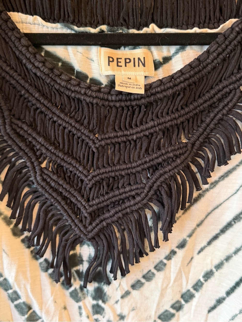 Pepin Tie Dye Macramé Fringe Tunic Top SIZE MEDIUM - Picture 3 of 7